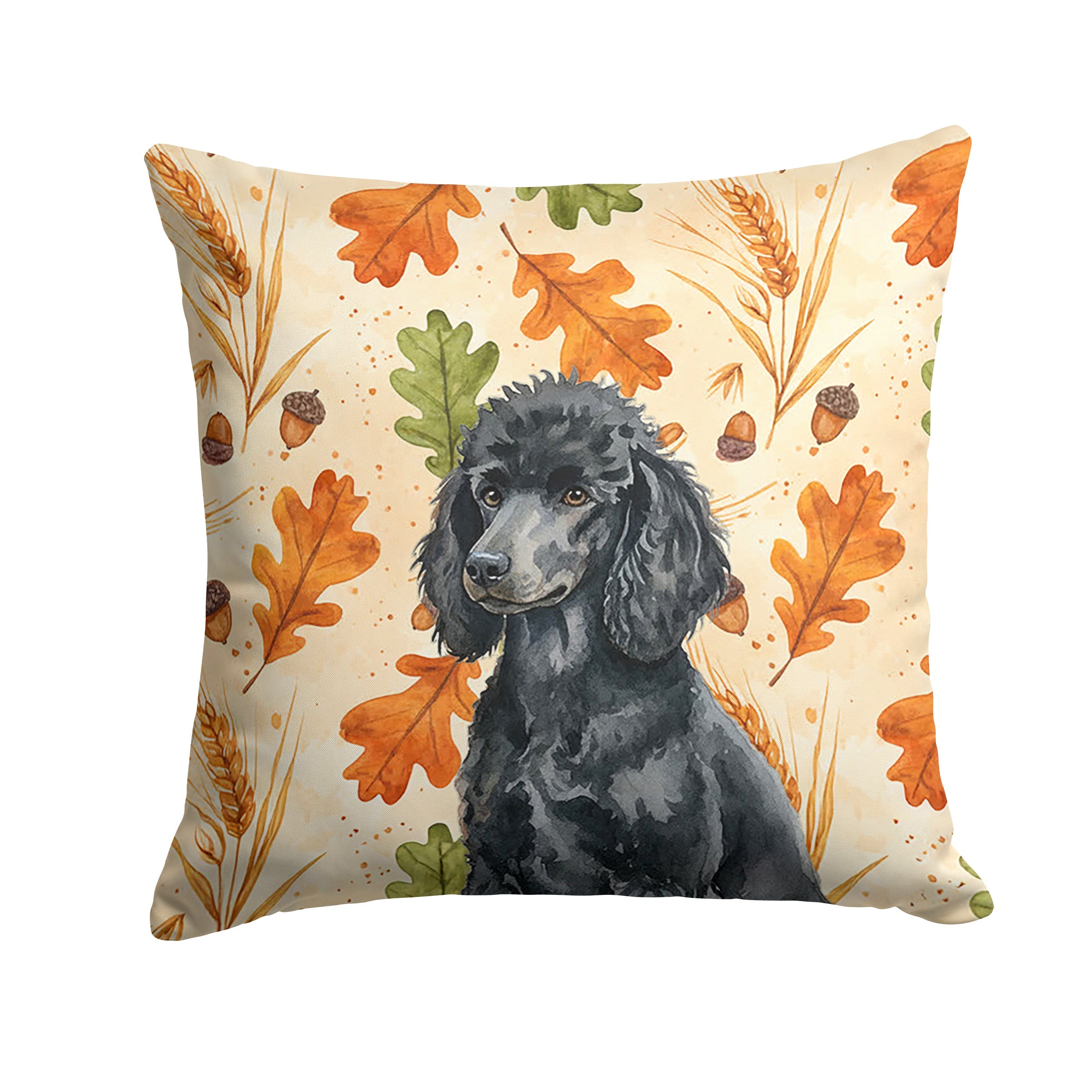 Standard Black Poodle Heirloom Fall Decorative Throw Pillow 14x14 Indoor Outdoor Accent Cushion, Fabric Cover with Insert for Sofa, Bed, Porch & Living Room