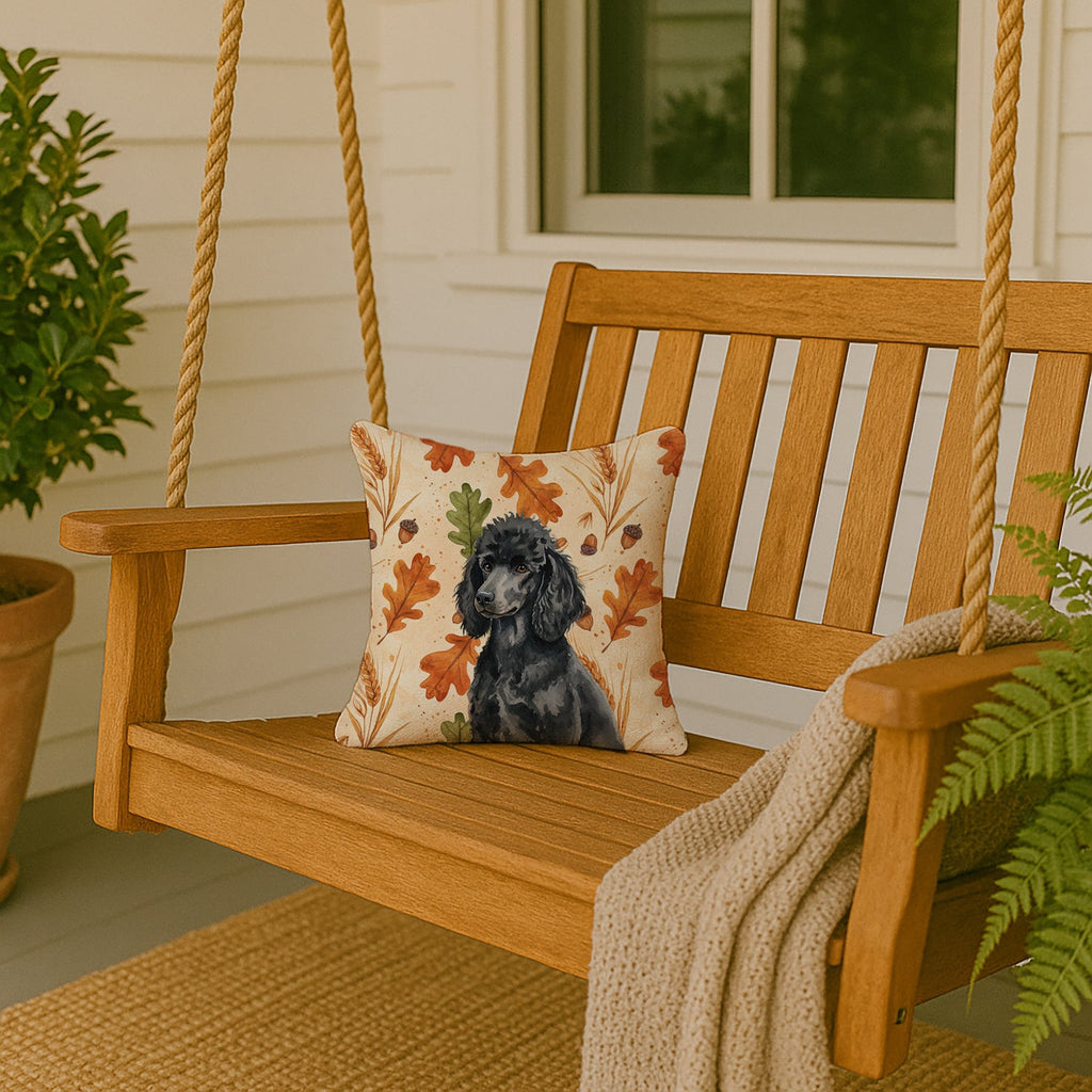 Standard Black Poodle Heirloom Fall Decorative Throw Pillow 14x14 Indoor Outdoor Accent Cushion, Fabric Cover with Insert for Sofa, Bed, Porch & Living Room