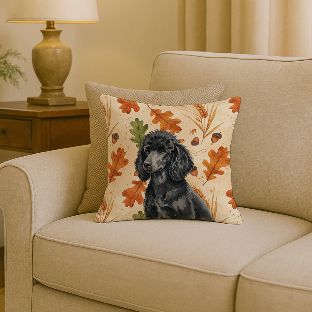 Standard Black Poodle Heirloom Fall Decorative Throw Pillow 18x18 Indoor Outdoor Accent Cushion, Fabric Cover with Insert for Sofa, Bed, Porch & Living Room