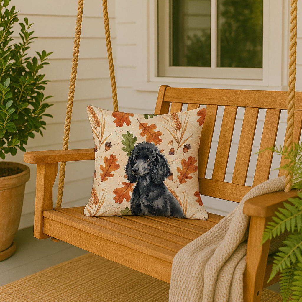 Standard Black Poodle Heirloom Fall Decorative Throw Pillow 18x18 Indoor Outdoor Accent Cushion, Fabric Cover with Insert for Sofa, Bed, Porch & Living Room