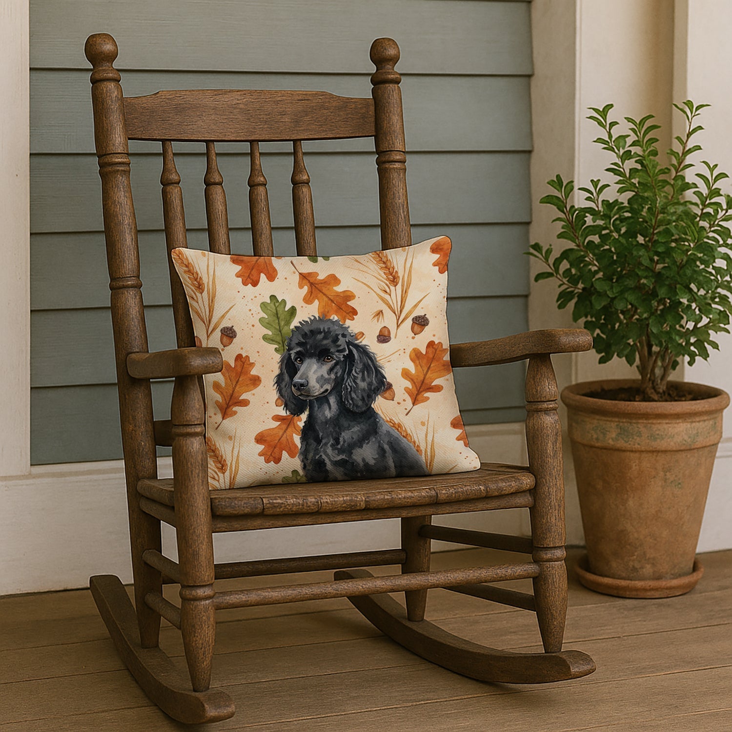 Standard Black Poodle Heirloom Fall Decorative Throw Pillow 18x18 Indoor Outdoor Accent Cushion, Fabric Cover with Insert for Sofa, Bed, Porch & Living Room