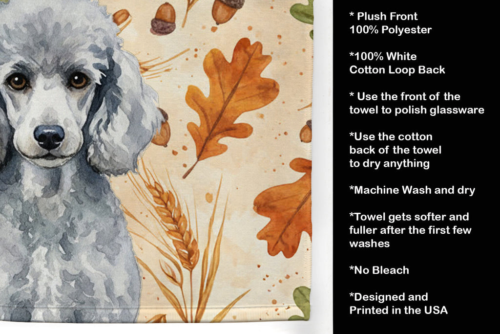 Standard Silver Poodle Heirloom Fall Kitchen Towel Velour Plush Front and Cotton Loop Back Machine Washable