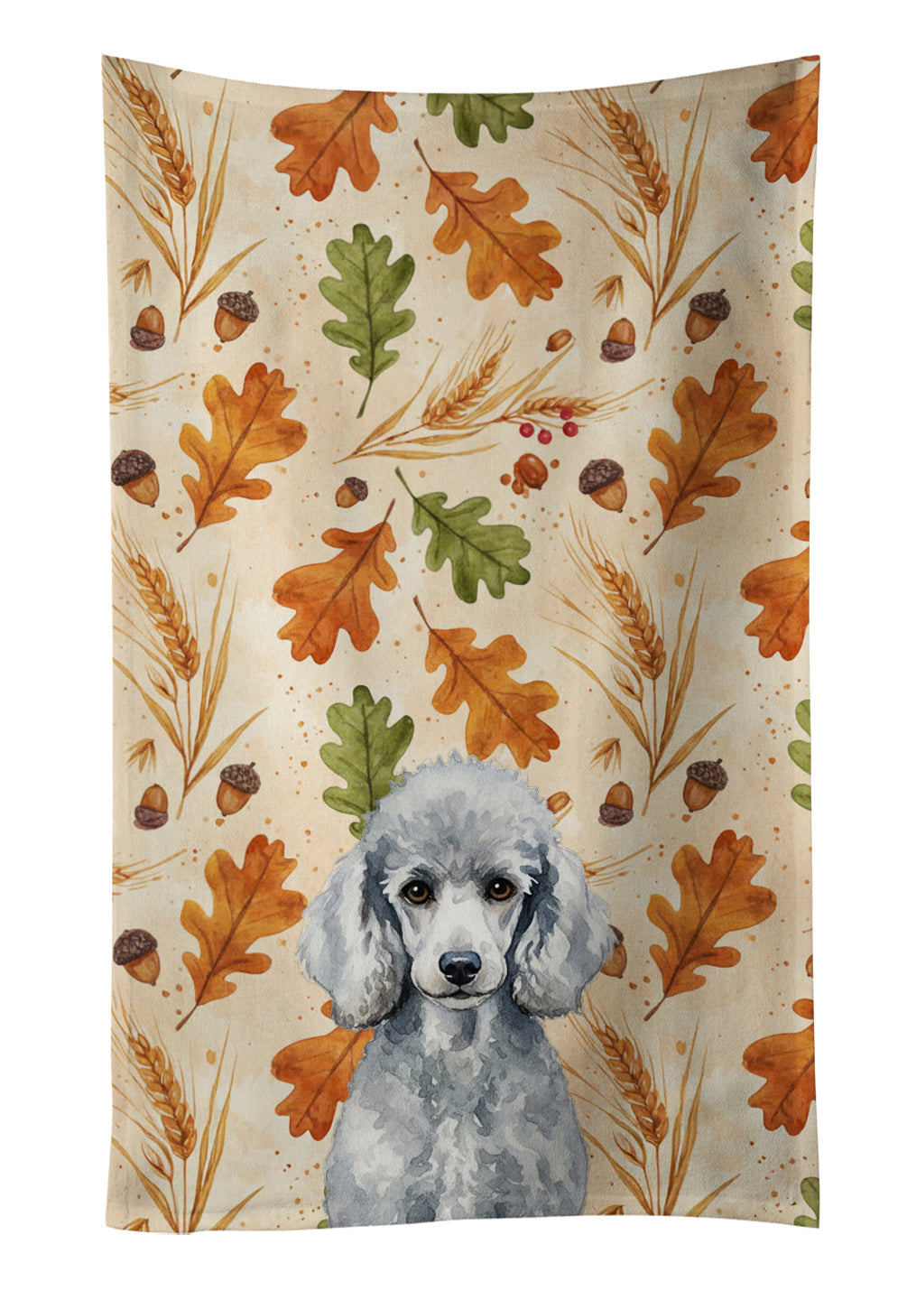 Standard Silver Poodle Heirloom Fall Kitchen Towel Velour Plush Front and Cotton Loop Back Machine Washable
