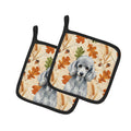 Standard Silver Poodle Heirloom Fall Pot Holder Set of 2 Heat Resistant Quilted Hot Pads 7.5 x 7.5 Inch, Insulated Kitchen Trivets for Cooking & Baking