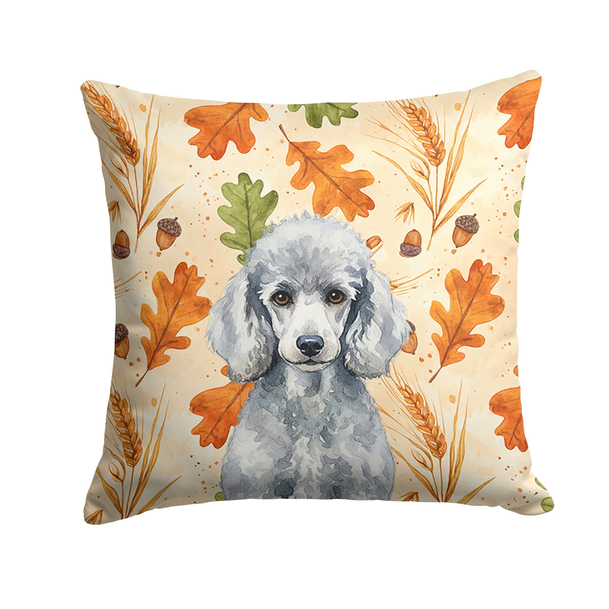 Standard Silver Poodle Heirloom Fall Decorative Throw Pillow 14x14 Indoor Outdoor Accent Cushion, Fabric Cover with Insert for Sofa, Bed, Porch & Living Room