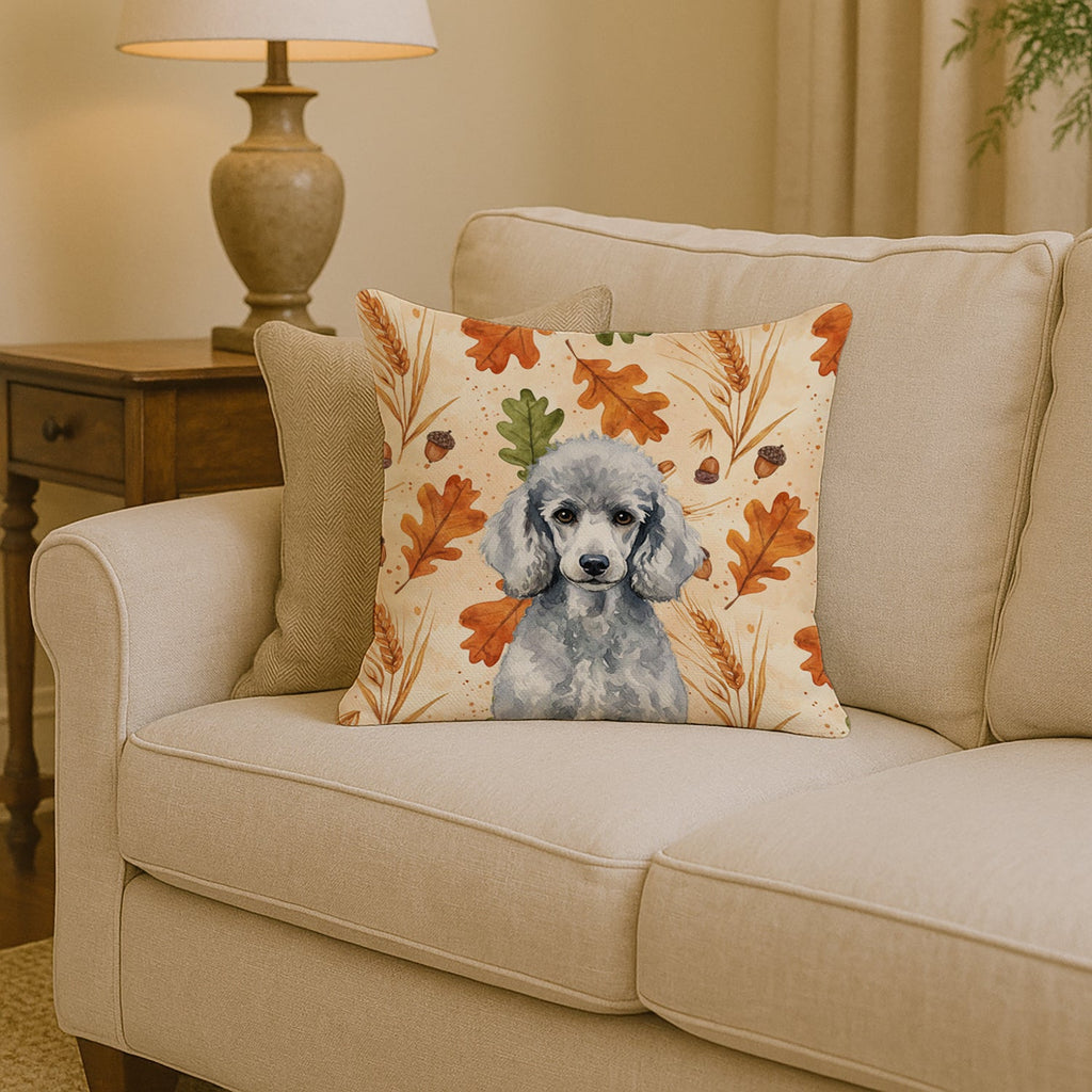Standard Silver Poodle Heirloom Fall Decorative Throw Pillow 14x14 Indoor Outdoor Accent Cushion, Fabric Cover with Insert for Sofa, Bed, Porch & Living Room