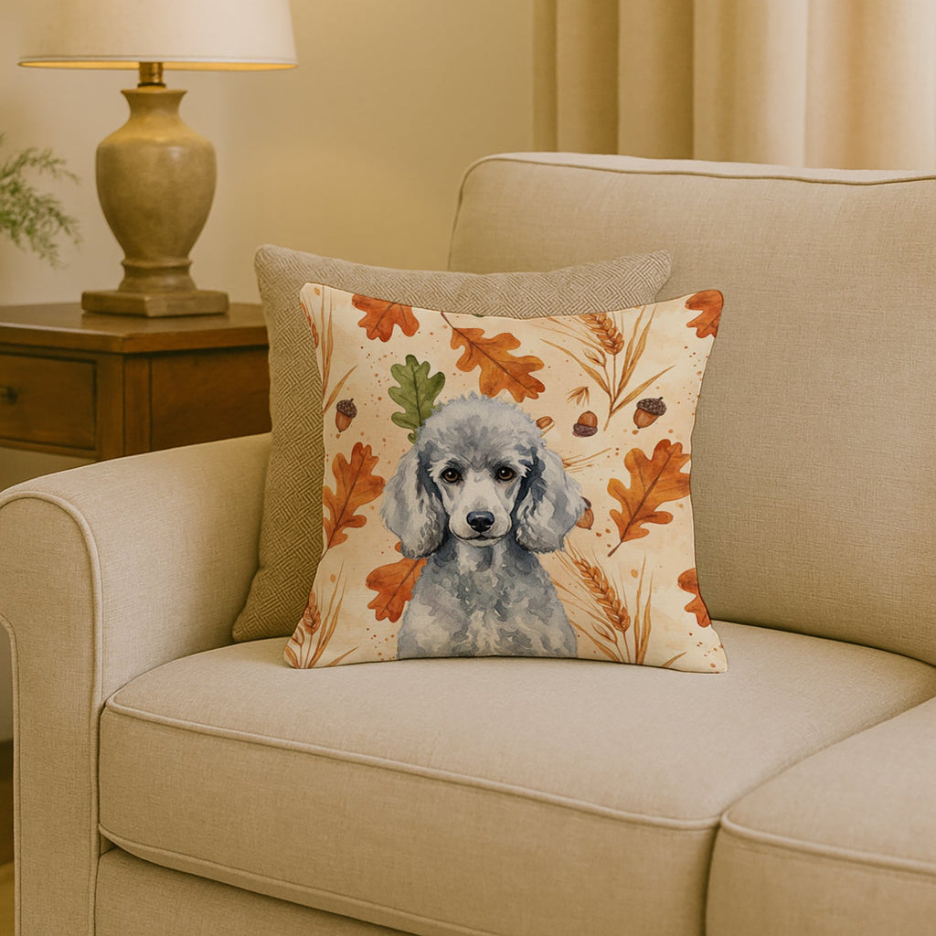 Standard Silver Poodle Heirloom Fall Decorative Throw Pillow 18x18 Indoor Outdoor Accent Cushion, Fabric Cover with Insert for Sofa, Bed, Porch & Living Room