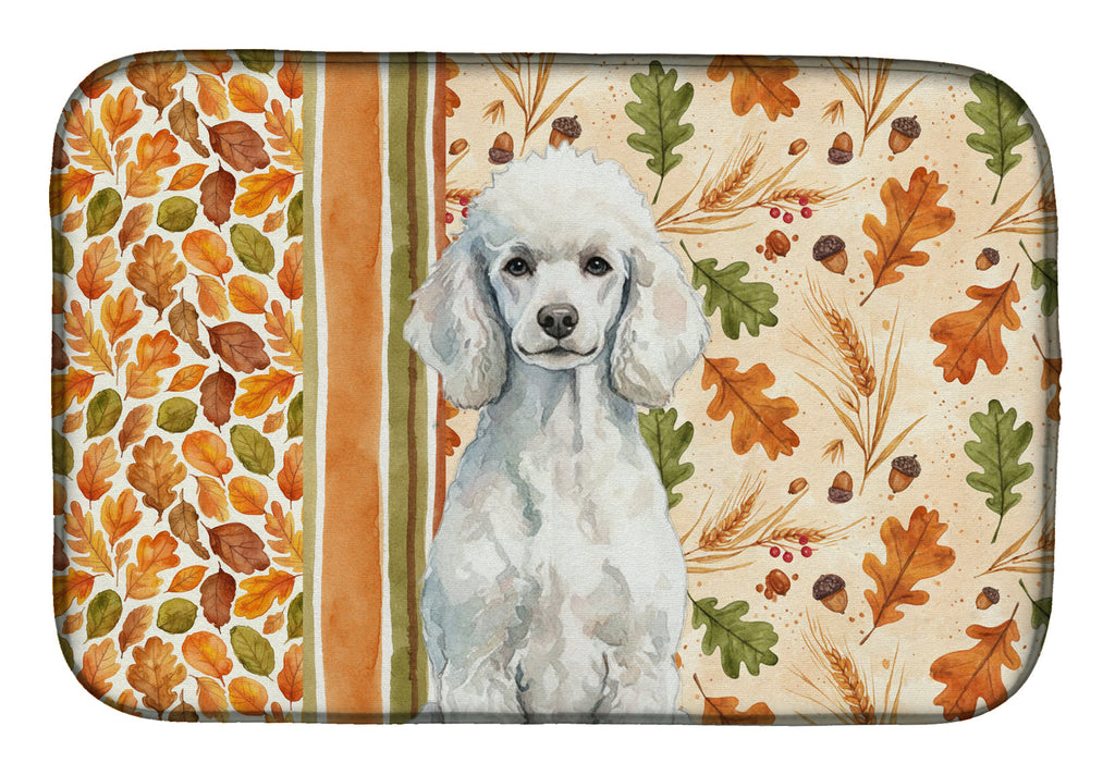 Standard White Poodle Heirloom Fall Dish Drying Mat Absorbent Dish Drying Mat Pad for Kitchen Counter Dish Drainer Mat for Countertop, 14 x 21", Multicolor