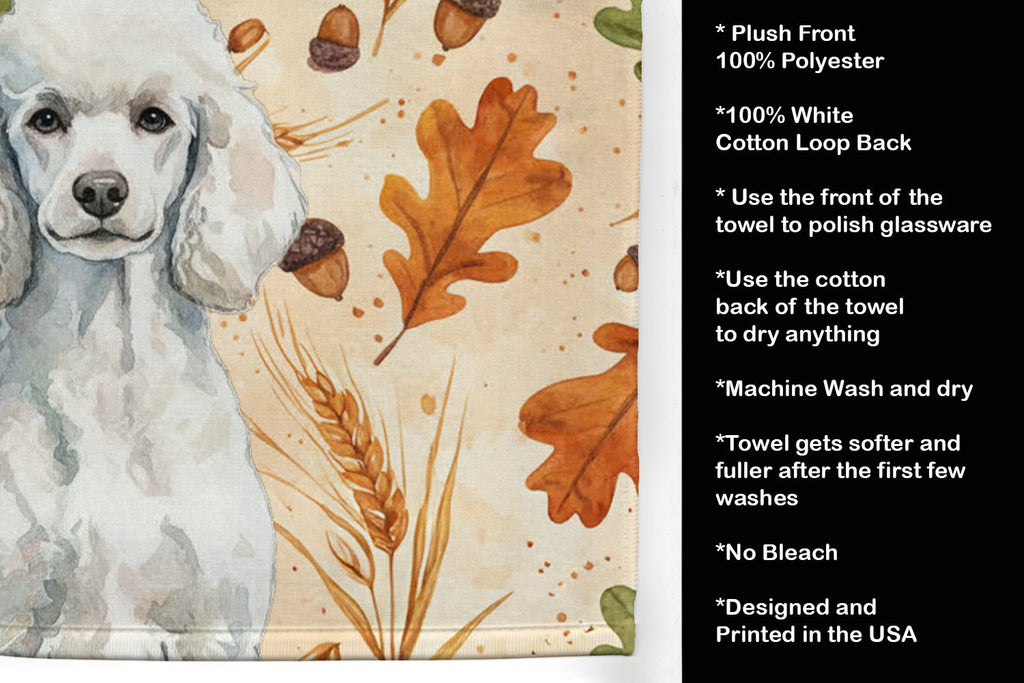 Standard White Poodle Heirloom Fall Kitchen Towel Velour Plush Front and Cotton Loop Back Machine Washable