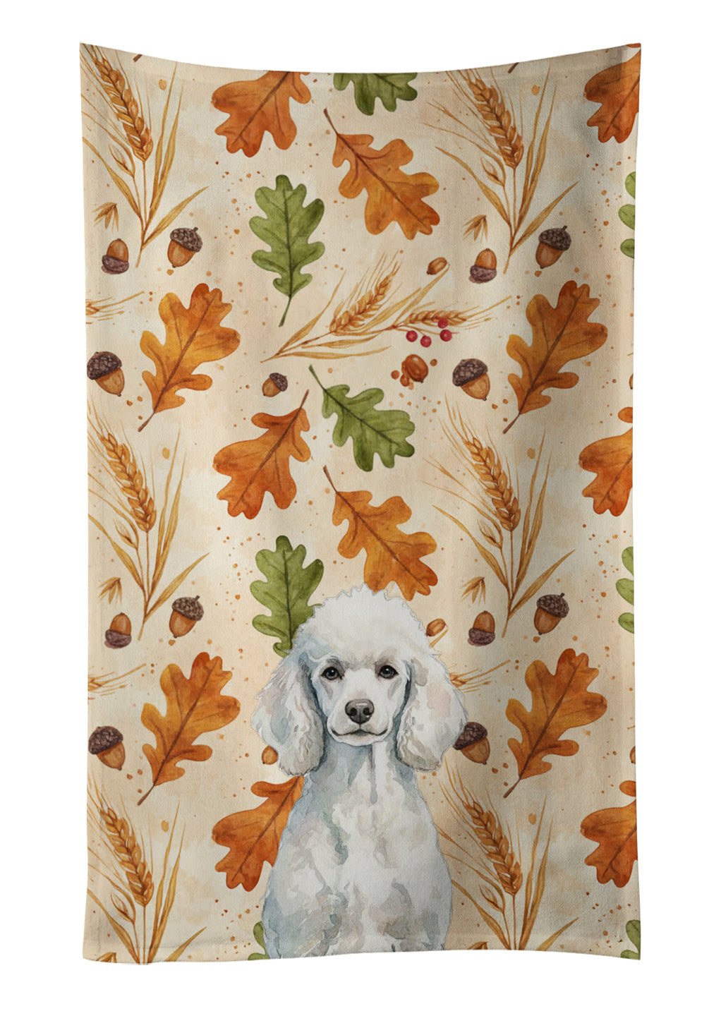 Standard White Poodle Heirloom Fall Kitchen Towel Velour Plush Front and Cotton Loop Back Machine Washable
