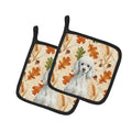 Standard White Poodle Heirloom Fall Pot Holder Set of 2 Heat Resistant Quilted Hot Pads 7.5 x 7.5 Inch, Insulated Kitchen Trivets for Cooking & Baking