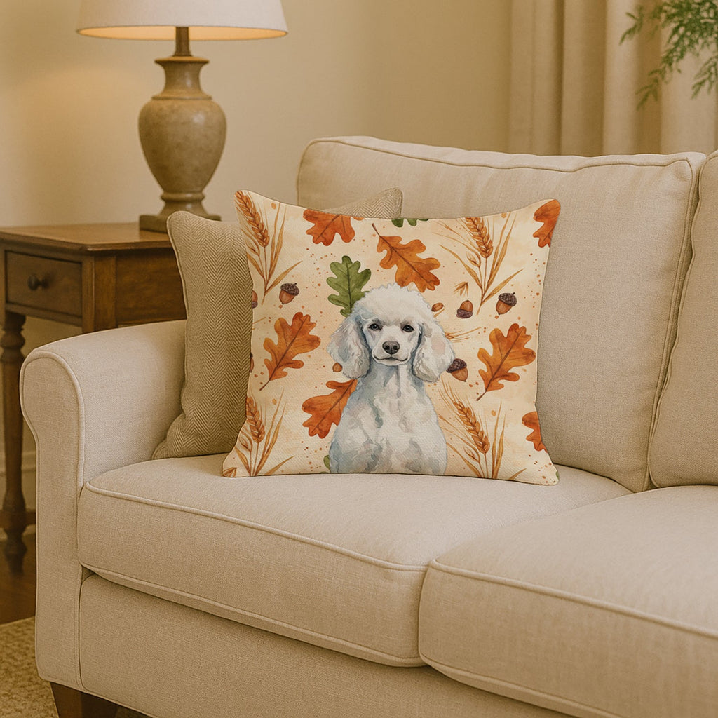 Standard White Poodle Heirloom Fall Decorative Throw Pillow 14x14 Indoor Outdoor Accent Cushion, Fabric Cover with Insert for Sofa, Bed, Porch & Living Room