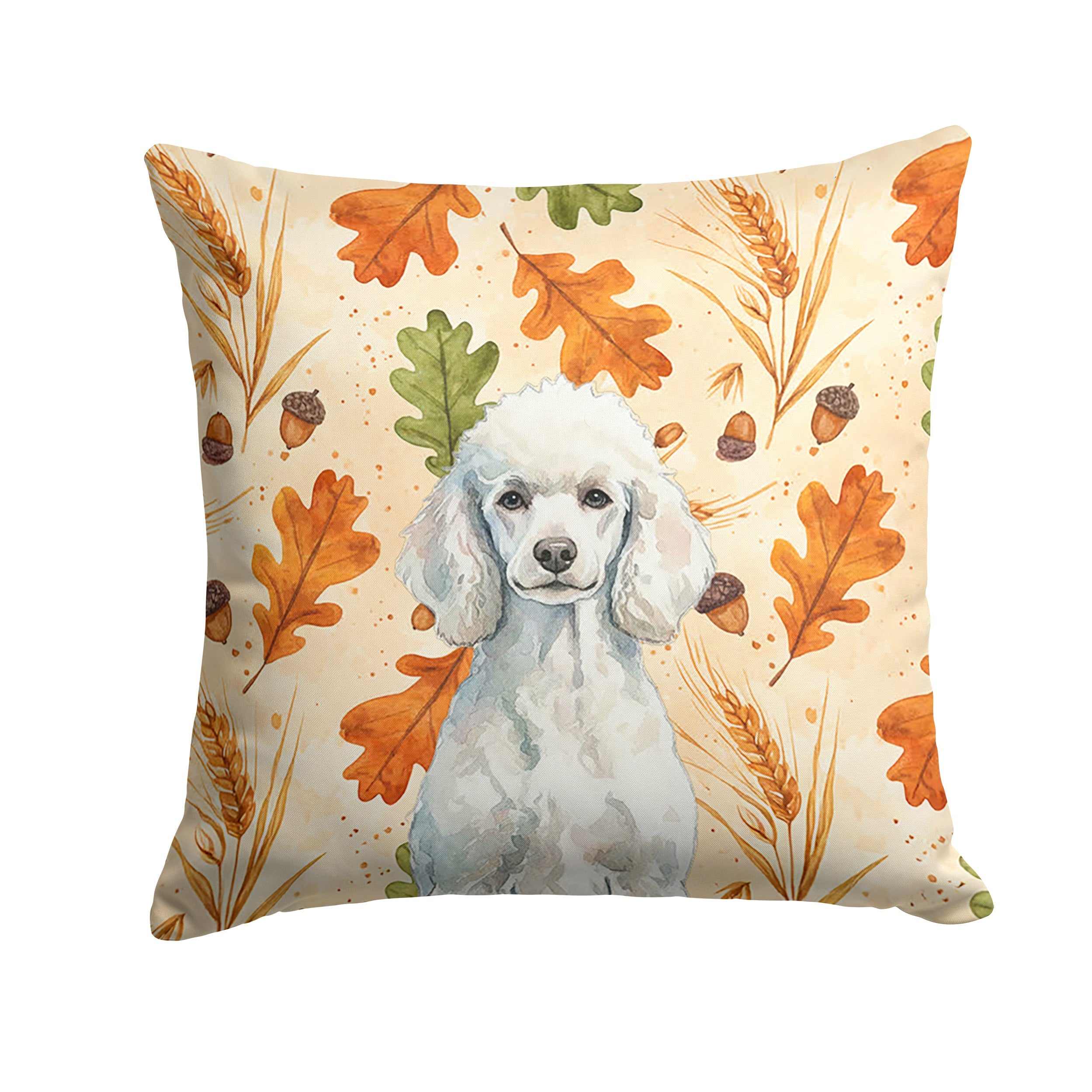 Standard White Poodle Heirloom Fall Decorative Throw Pillow 18x18 Indoor Outdoor Accent Cushion, Fabric Cover with Insert for Sofa, Bed, Porch & Living Room