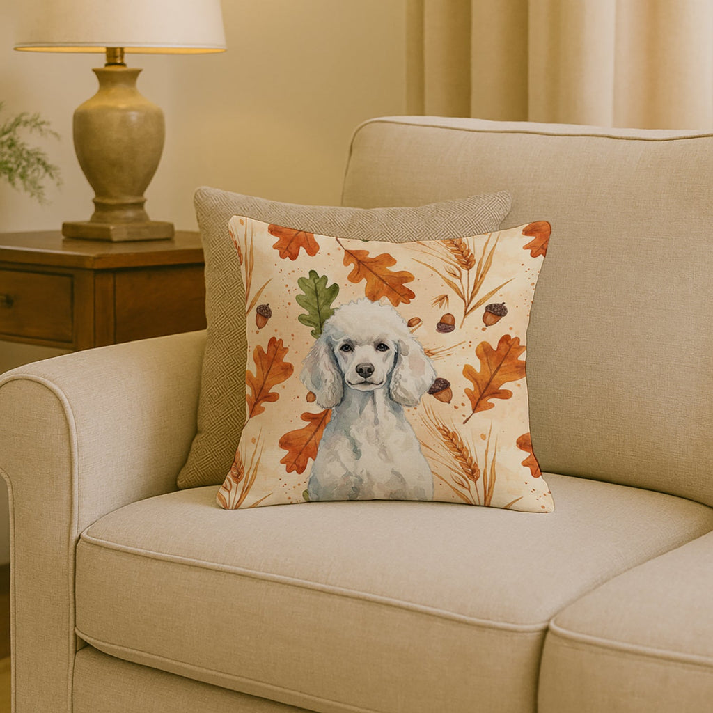 Standard White Poodle Heirloom Fall Decorative Throw Pillow 18x18 Indoor Outdoor Accent Cushion, Fabric Cover with Insert for Sofa, Bed, Porch & Living Room