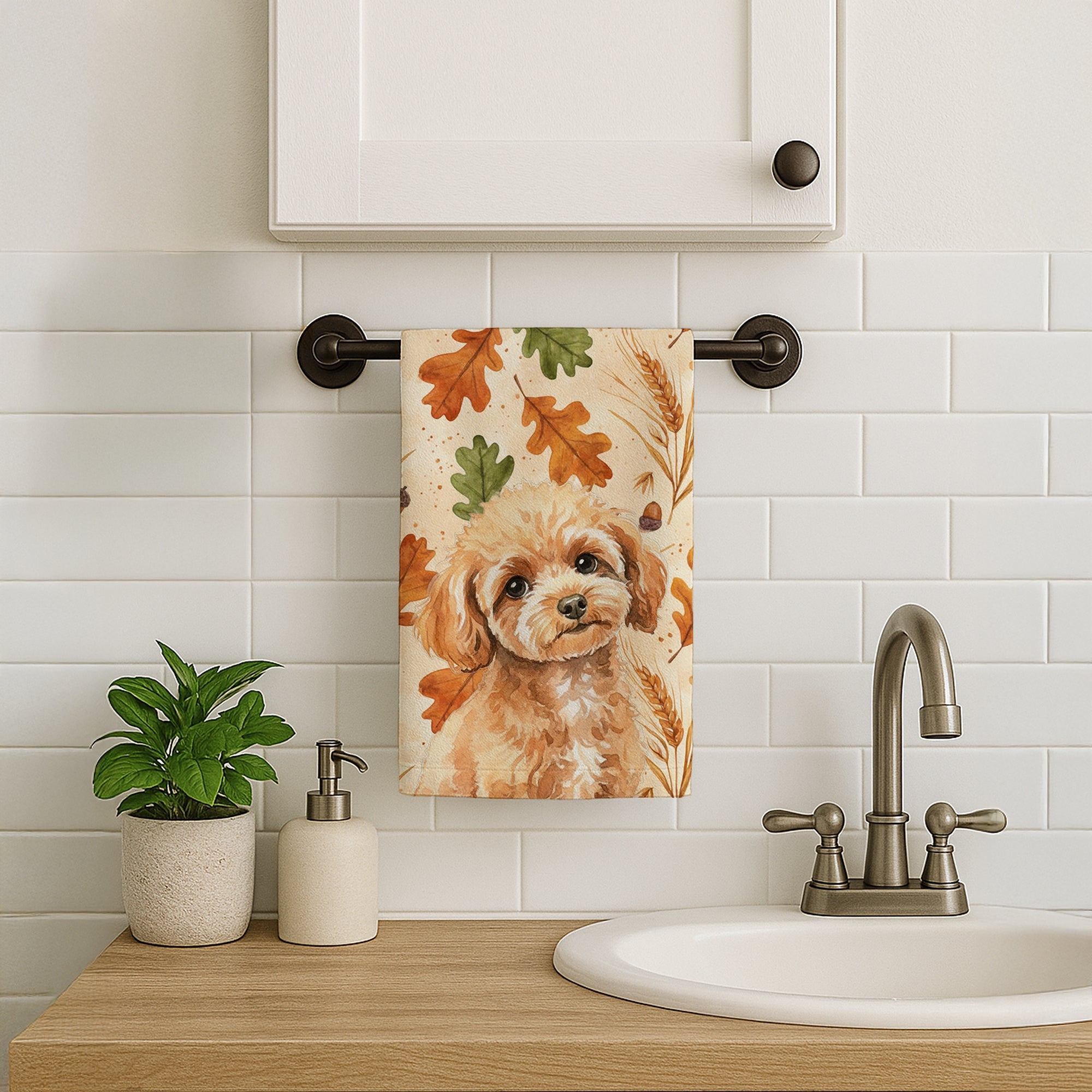 Toy Apricot Poodle Heirloom Fall Kitchen Towel Velour Plush Front and Cotton Loop Back Machine Washable