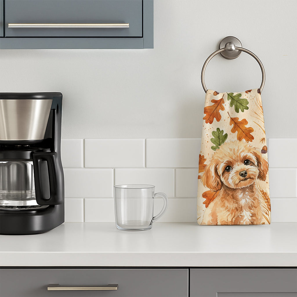 Toy Apricot Poodle Heirloom Fall Kitchen Towel Velour Plush Front and Cotton Loop Back Machine Washable