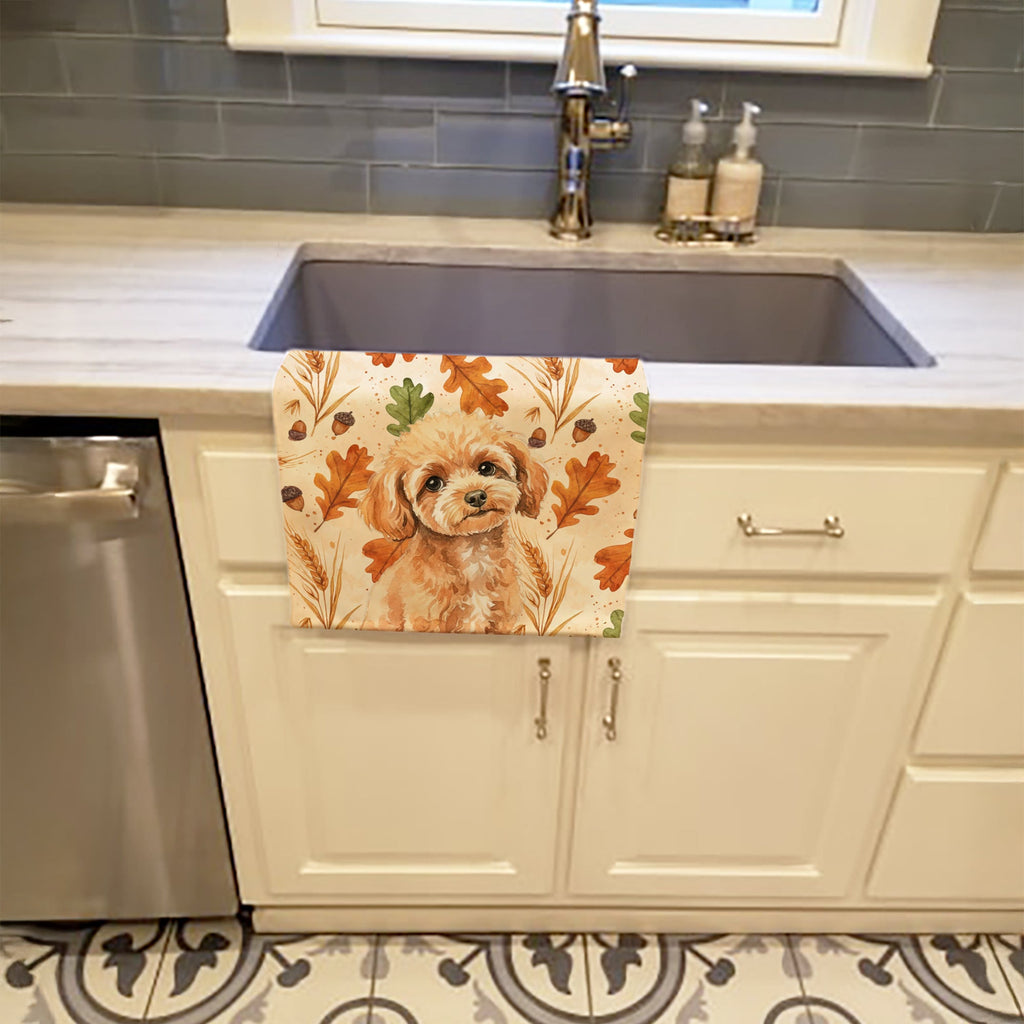 Toy Apricot Poodle Heirloom Fall Kitchen Towel Velour Plush Front and Cotton Loop Back Machine Washable