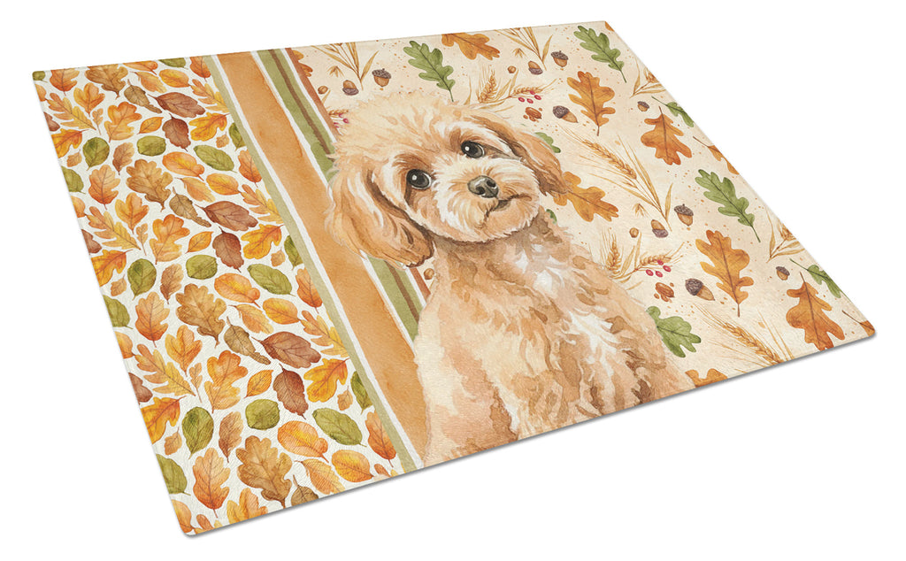 Toy Apricot Poodle Heirloom Fall Cutting Board Tempered Glass Kitchen Cutting Surface, Heat Resistant Chopping, Non-Slip Feet, Food Prep & Serving