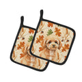 Toy Apricot Poodle Heirloom Fall Pot Holder Set of 2 Heat Resistant Quilted Hot Pads 7.5 x 7.5 Inch, Insulated Kitchen Trivets for Cooking & Baking