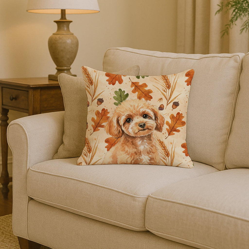 Toy Apricot Poodle Heirloom Fall Decorative Throw Pillow 14x14 Indoor Outdoor Accent Cushion, Fabric Cover with Insert for Sofa, Bed, Porch & Living Room