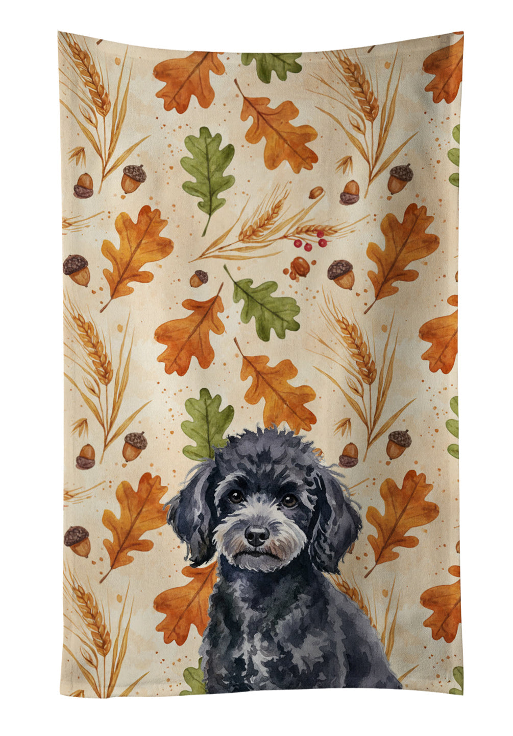 Toy Black Poodle Heirloom Fall Kitchen Towel Velour Plush Front and Cotton Loop Back Machine Washable