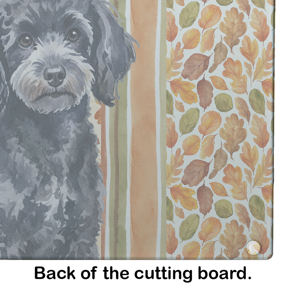 Toy Black Poodle Heirloom Fall Cutting Board Tempered Glass Kitchen Cutting Surface, Heat Resistant Chopping, Non-Slip Feet, Food Prep & Serving