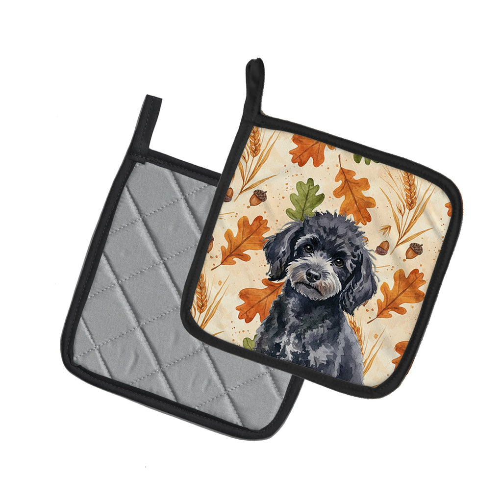 Toy Black Poodle Heirloom Fall Pot Holder Set of 2 Heat Resistant Quilted Hot Pads 7.5 x 7.5 Inch, Insulated Kitchen Trivets for Cooking & Baking