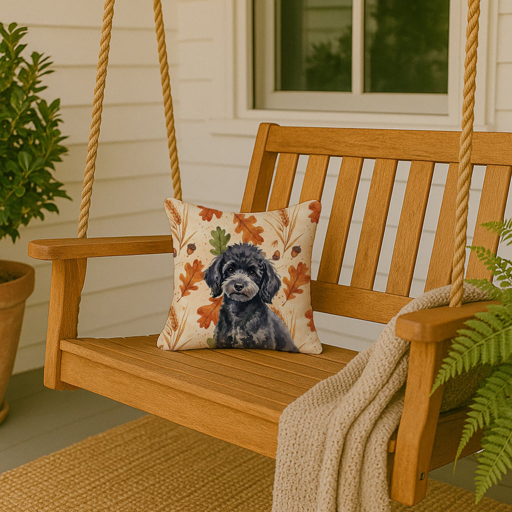 Toy Black Poodle Heirloom Fall Decorative Throw Pillow 14x14 Indoor Outdoor Accent Cushion, Fabric Cover with Insert for Sofa, Bed, Porch & Living Room