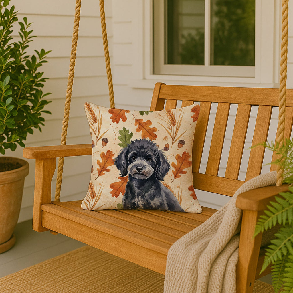 Toy Black Poodle Heirloom Fall Decorative Throw Pillow 18x18 Indoor Outdoor Accent Cushion, Fabric Cover with Insert for Sofa, Bed, Porch & Living Room