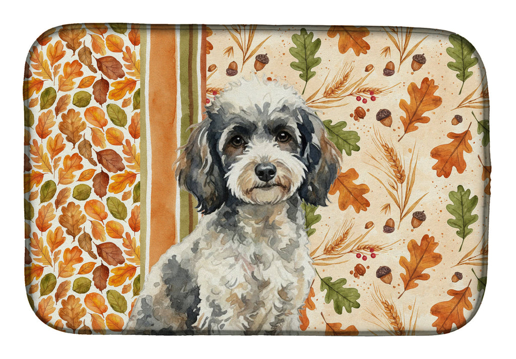 Toy Parti Poodle Heirloom Fall Dish Drying Mat Absorbent Dish Drying Mat Pad for Kitchen Counter Dish Drainer Mat for Countertop, 14 x 21", Multicolor