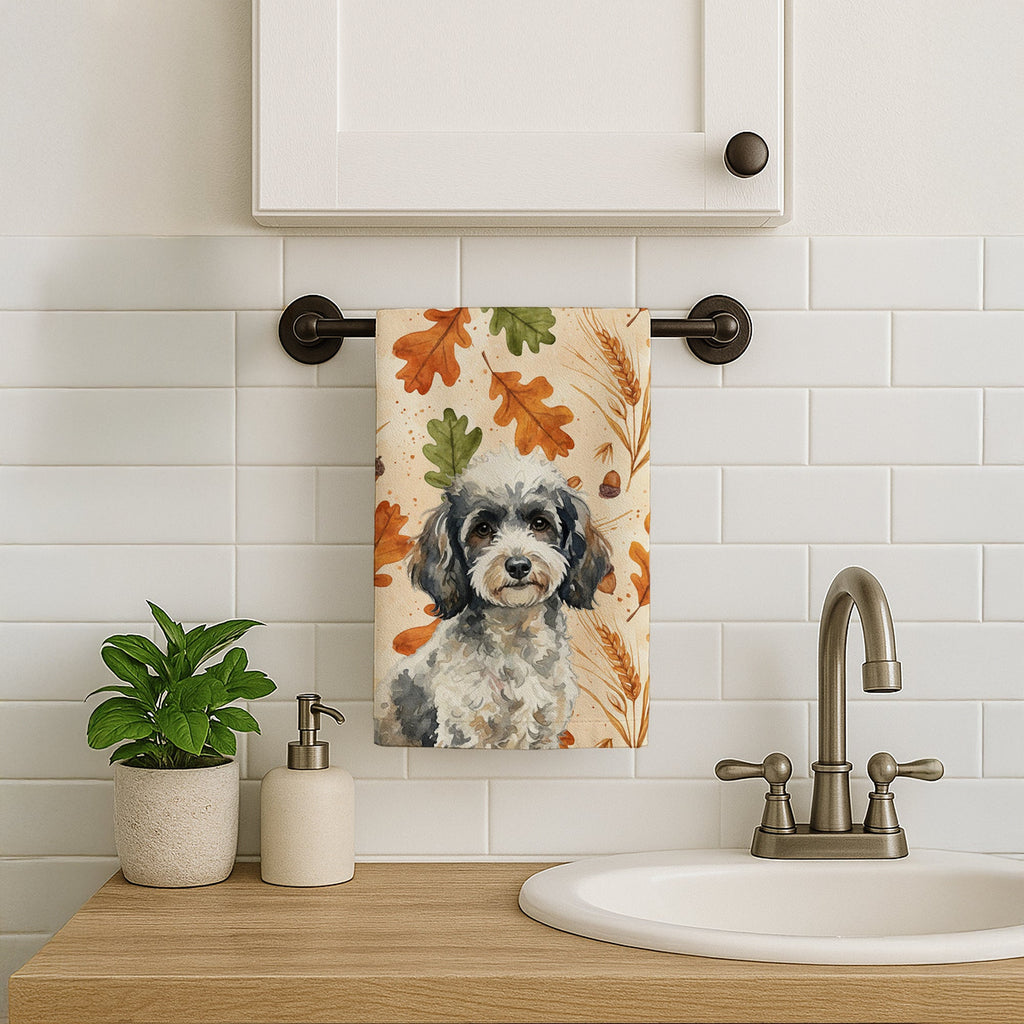 Toy Parti Poodle Heirloom Fall Kitchen Towel Velour Plush Front and Cotton Loop Back Machine Washable