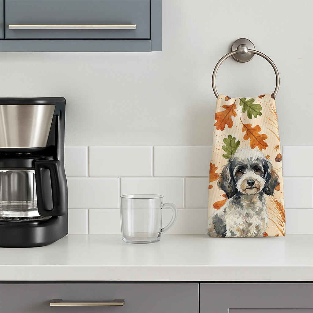 Toy Parti Poodle Heirloom Fall Kitchen Towel Velour Plush Front and Cotton Loop Back Machine Washable
