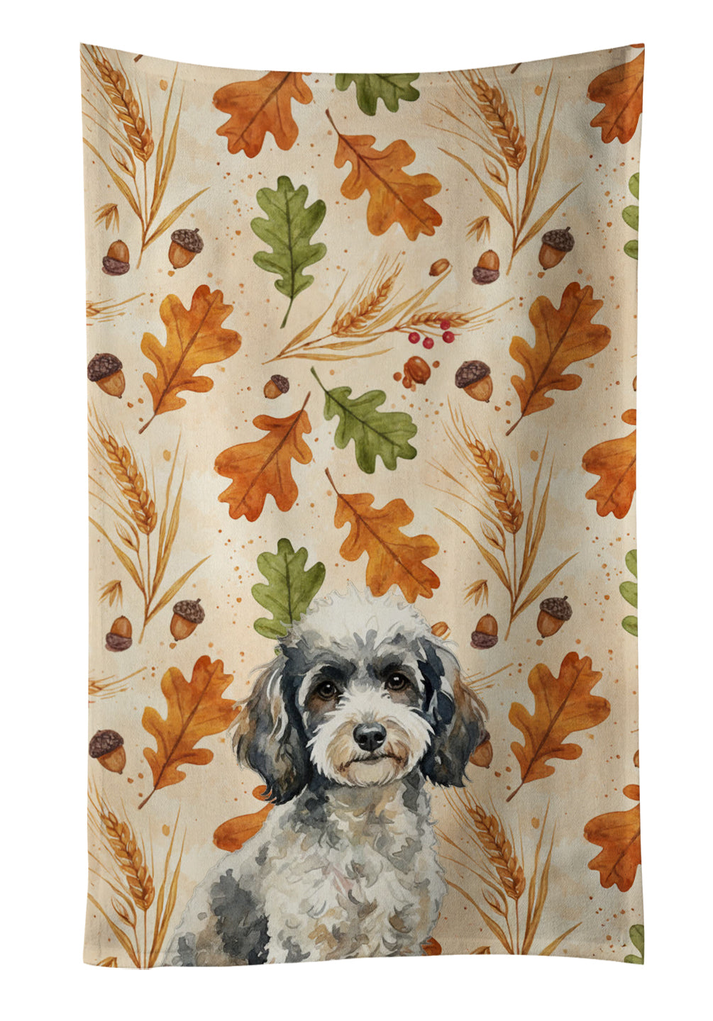 Toy Parti Poodle Heirloom Fall Kitchen Towel Velour Plush Front and Cotton Loop Back Machine Washable