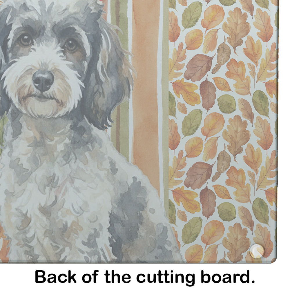 Toy Parti Poodle Heirloom Fall Cutting Board Tempered Glass Kitchen Cutting Surface, Heat Resistant Chopping, Non-Slip Feet, Food Prep & Serving