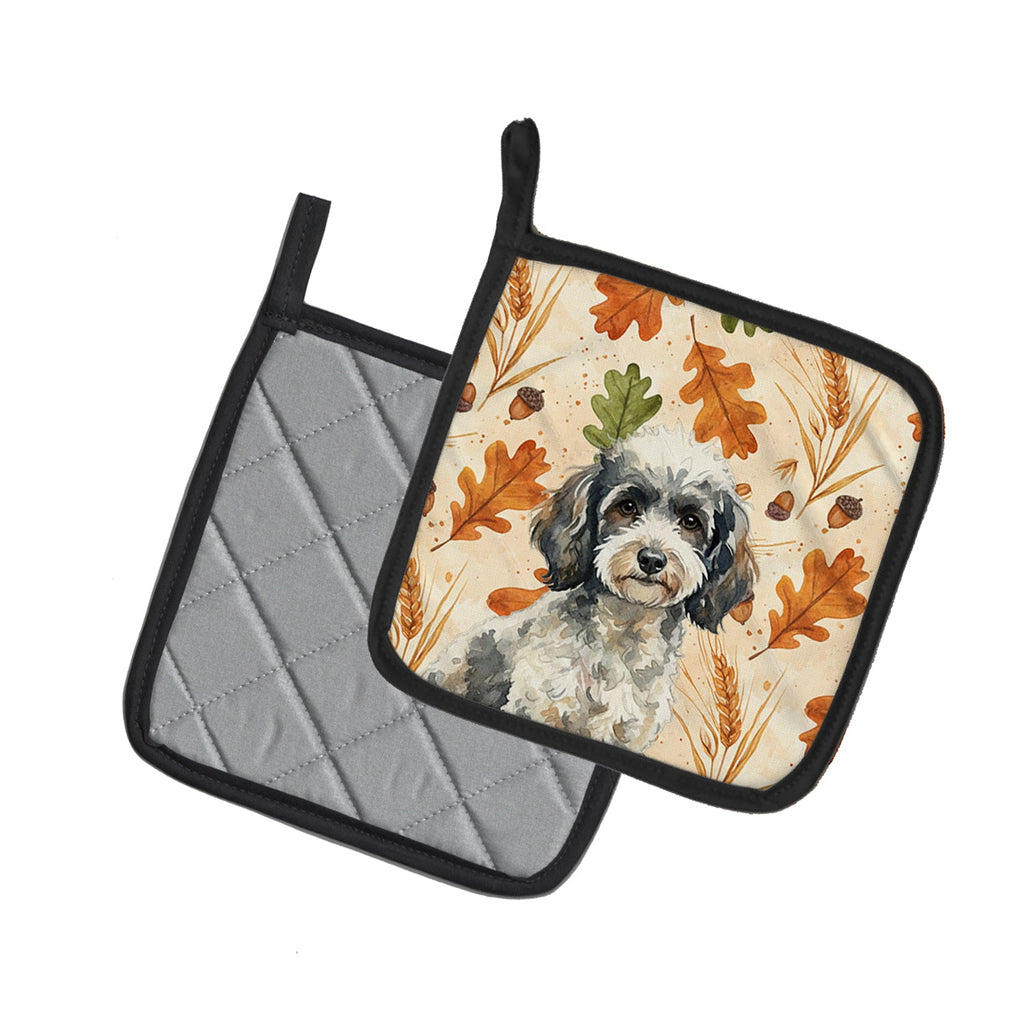 Toy Parti Poodle Heirloom Fall Pot Holder Set of 2 Heat Resistant Quilted Hot Pads 7.5 x 7.5 Inch, Insulated Kitchen Trivets for Cooking & Baking