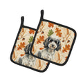 Toy Parti Poodle Heirloom Fall Pot Holder Set of 2 Heat Resistant Quilted Hot Pads 7.5 x 7.5 Inch, Insulated Kitchen Trivets for Cooking & Baking