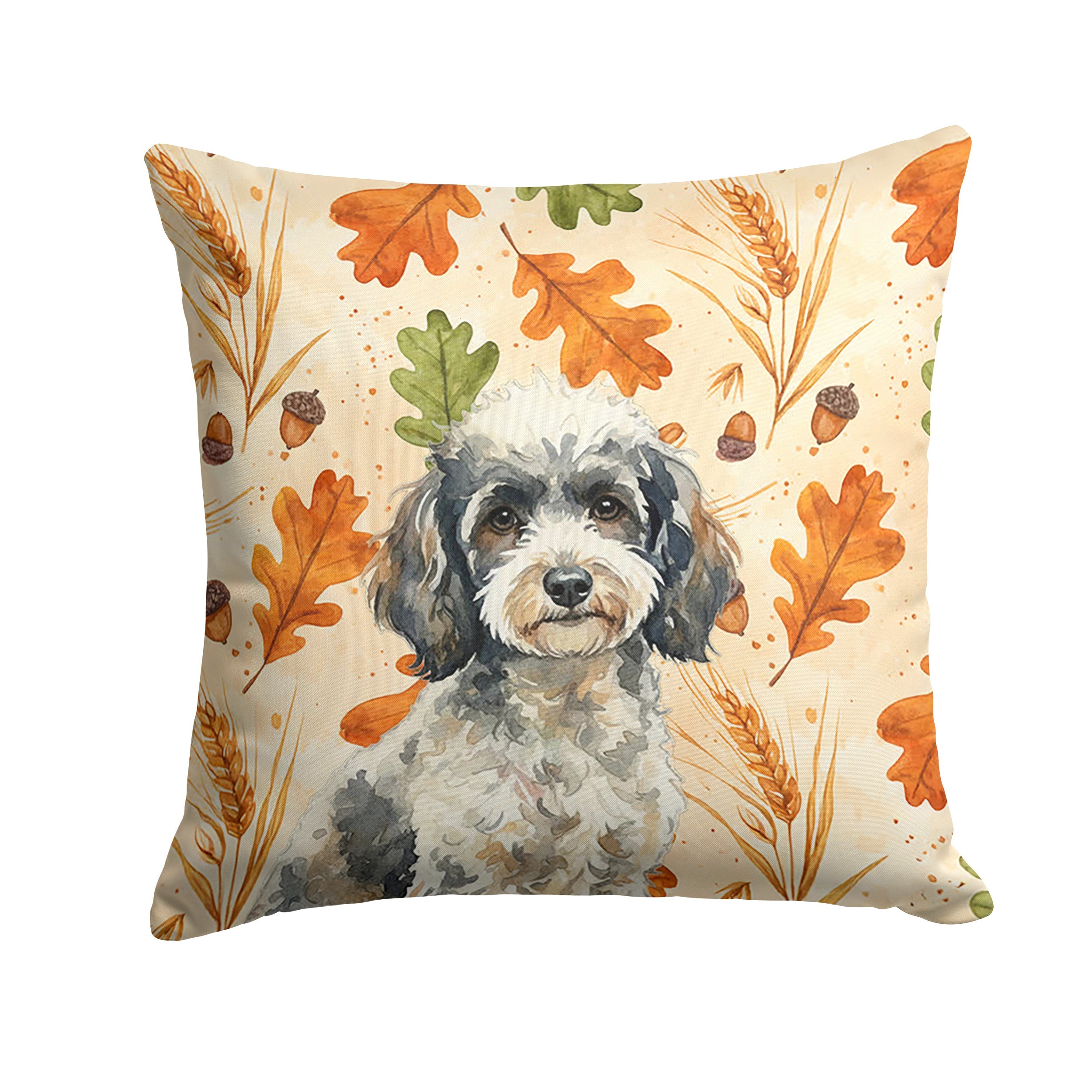 Toy Parti Poodle Heirloom Fall Decorative Throw Pillow 14x14 Indoor Outdoor Accent Cushion, Fabric Cover with Insert for Sofa, Bed, Porch & Living Room