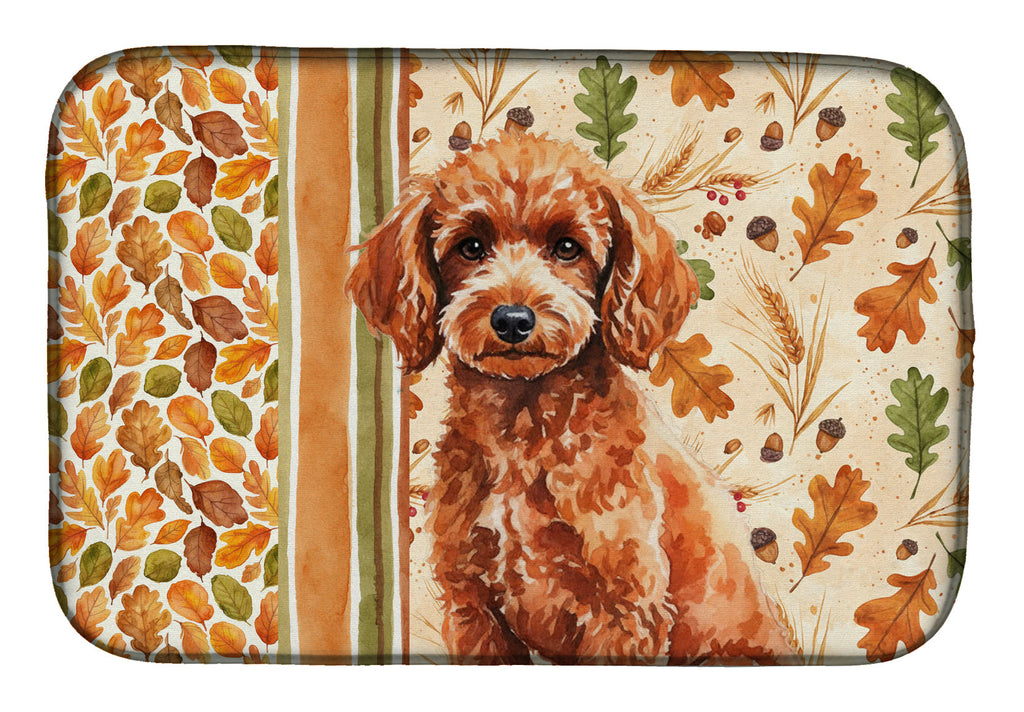 Toy Red Poodle Heirloom Fall Dish Drying Mat Absorbent Dish Drying Mat Pad for Kitchen Counter Dish Drainer Mat for Countertop, 14 x 21", Multicolor