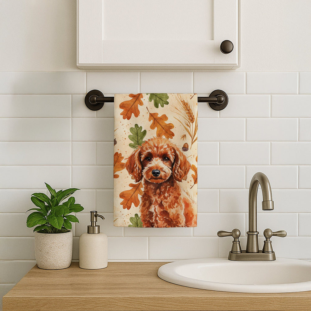 Toy Red Poodle Heirloom Fall Kitchen Towel Velour Plush Front and Cotton Loop Back Machine Washable