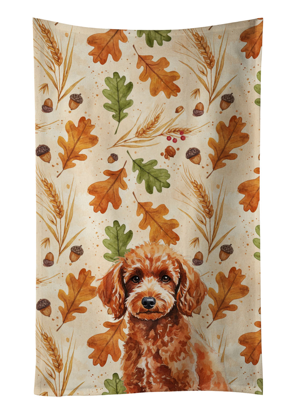 Toy Red Poodle Heirloom Fall Kitchen Towel Velour Plush Front and Cotton Loop Back Machine Washable