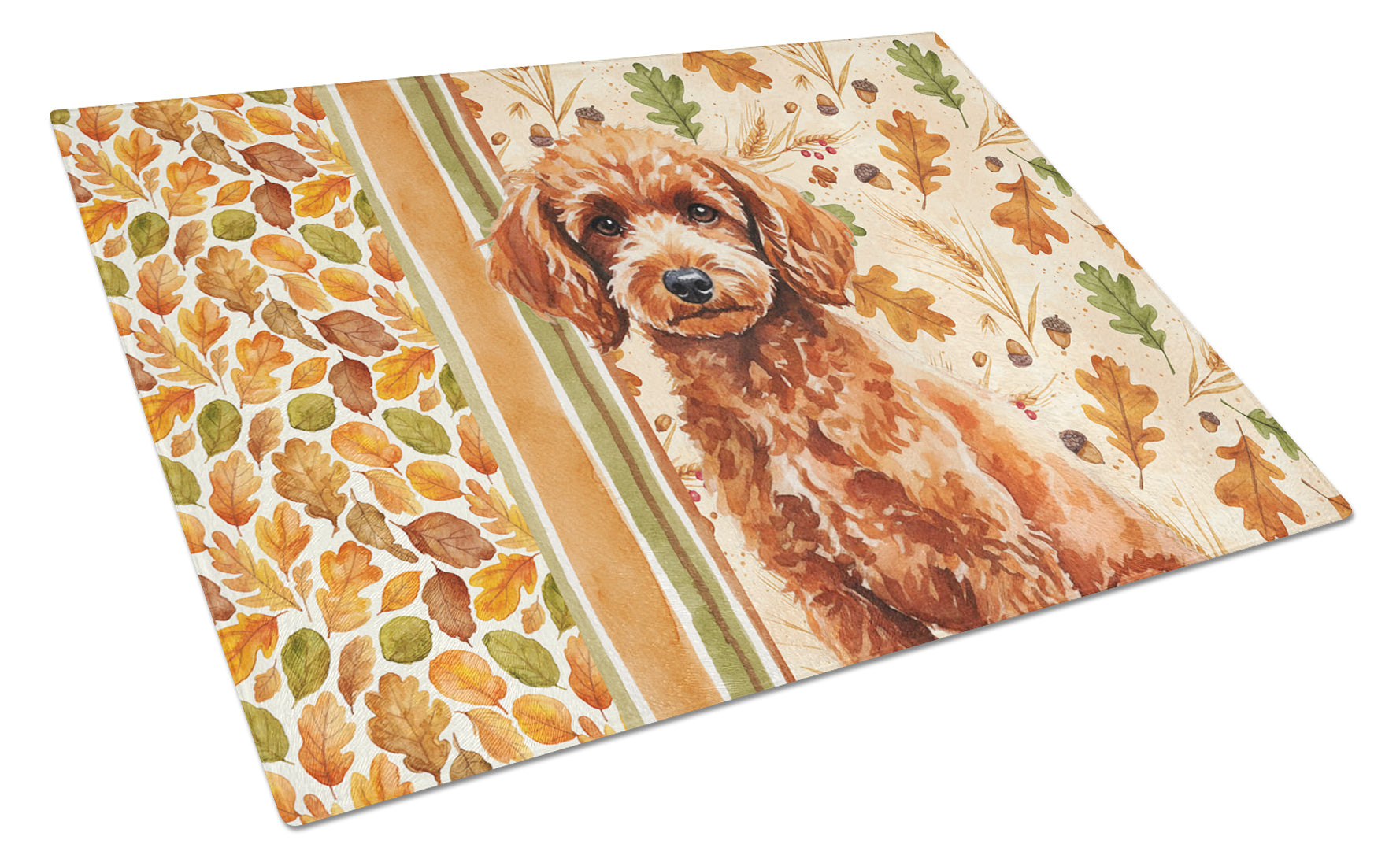 Toy Red Poodle Heirloom Fall Cutting Board Tempered Glass Kitchen Cutting Surface, Heat Resistant Chopping, Non-Slip Feet, Food Prep & Serving