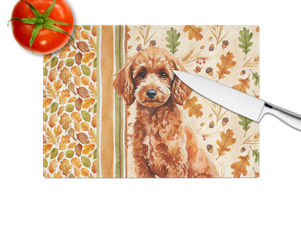 Toy Red Poodle Heirloom Fall Cutting Board Tempered Glass Kitchen Cutting Surface, Heat Resistant Chopping, Non-Slip Feet, Food Prep & Serving