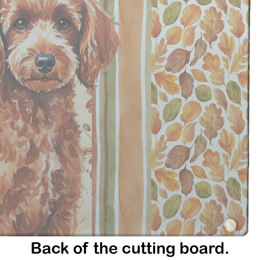Toy Red Poodle Heirloom Fall Cutting Board Tempered Glass Kitchen Cutting Surface, Heat Resistant Chopping, Non-Slip Feet, Food Prep & Serving
