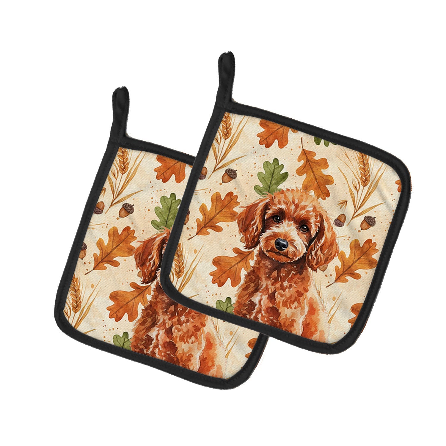 Toy Red Poodle Heirloom Fall Pot Holder Set of 2 Heat Resistant Quilted Hot Pads 7.5 x 7.5 Inch, Insulated Kitchen Trivets for Cooking & Baking