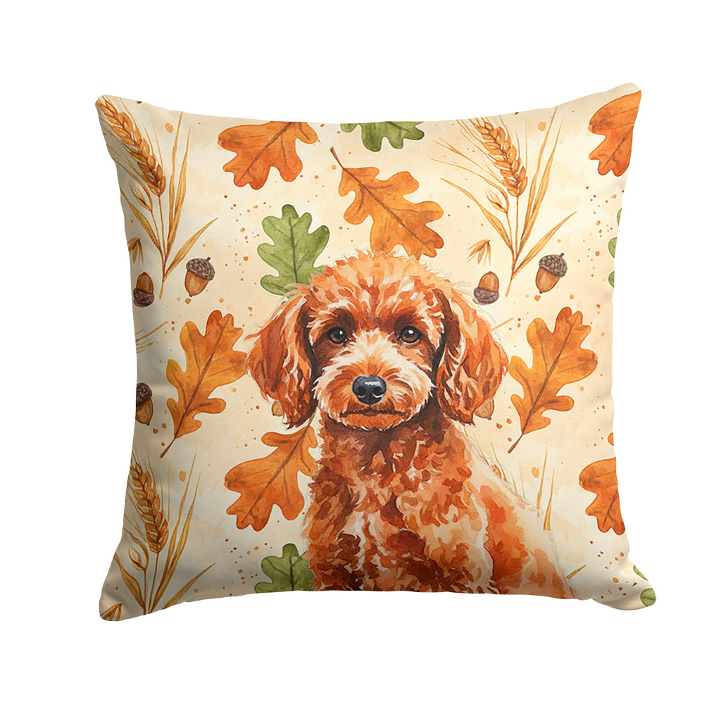 Toy Red Poodle Heirloom Fall Decorative Throw Pillow 14x14 Indoor Outdoor Accent Cushion, Fabric Cover with Insert for Sofa, Bed, Porch & Living Room
