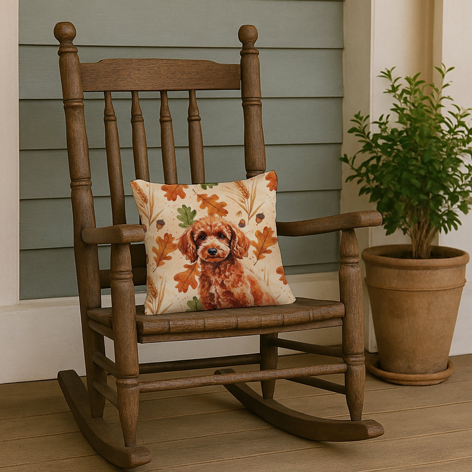 Toy Red Poodle Heirloom Fall Decorative Throw Pillow 14x14 Indoor Outdoor Accent Cushion, Fabric Cover with Insert for Sofa, Bed, Porch & Living Room