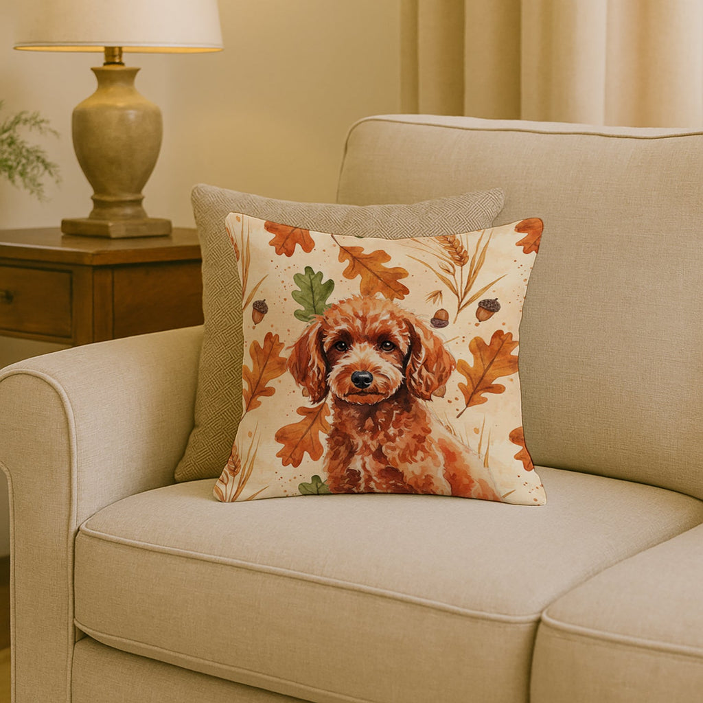 Toy Red Poodle Heirloom Fall Decorative Throw Pillow 18x18 Indoor Outdoor Accent Cushion, Fabric Cover with Insert for Sofa, Bed, Porch & Living Room