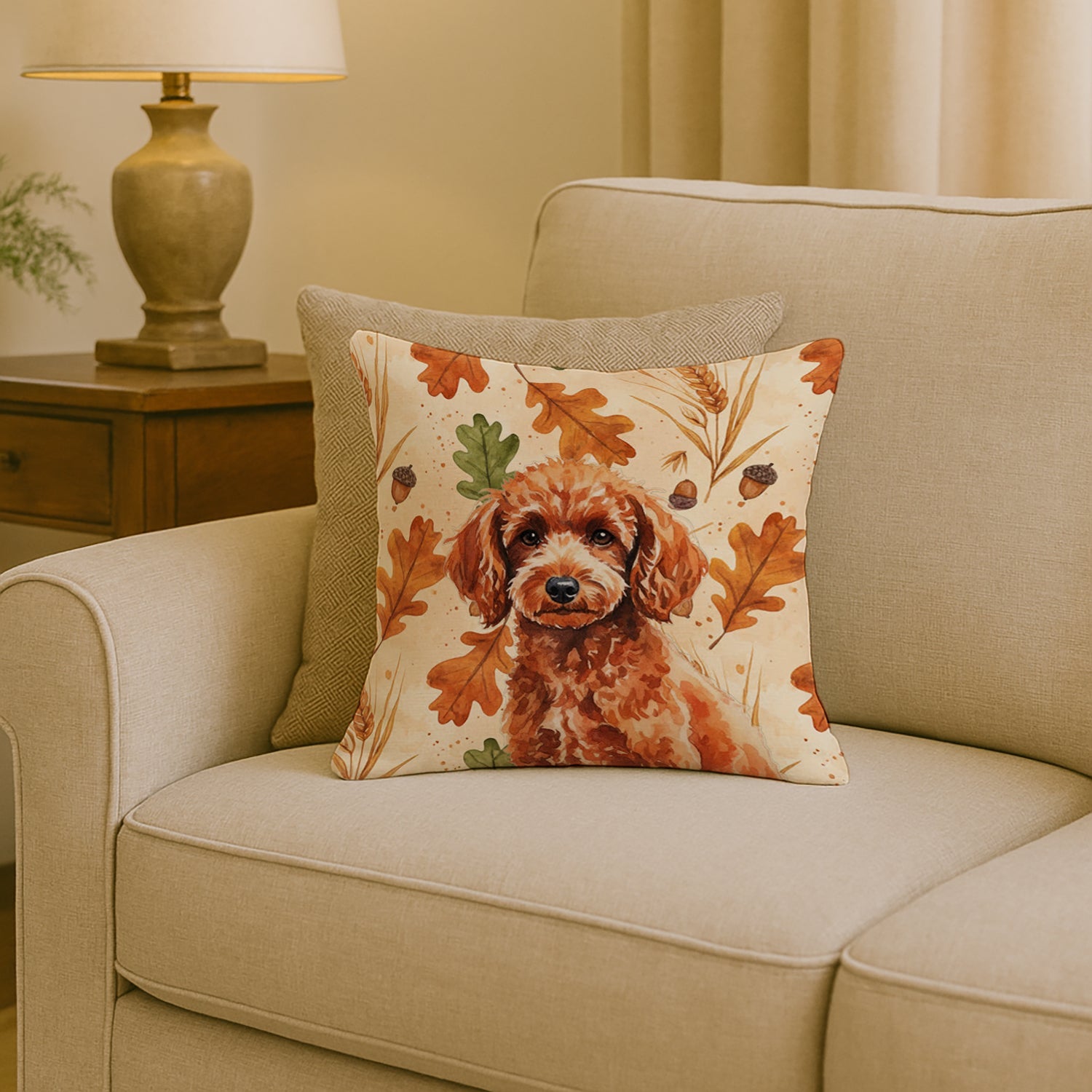 Toy Red Poodle Heirloom Fall Decorative Throw Pillow 18x18 Indoor Outdoor Accent Cushion, Fabric Cover with Insert for Sofa, Bed, Porch & Living Room