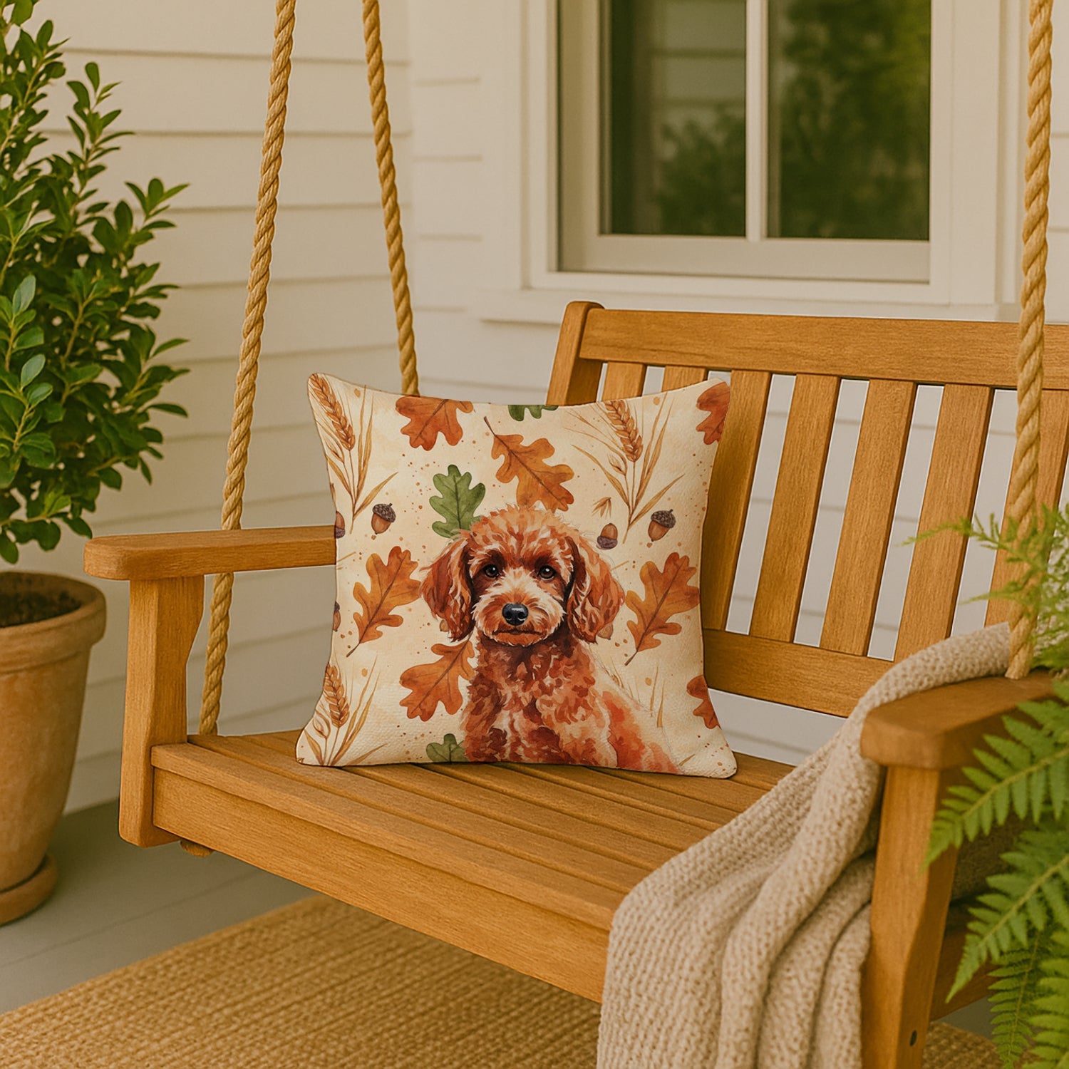 Toy Red Poodle Heirloom Fall Decorative Throw Pillow 18x18 Indoor Outdoor Accent Cushion, Fabric Cover with Insert for Sofa, Bed, Porch & Living Room