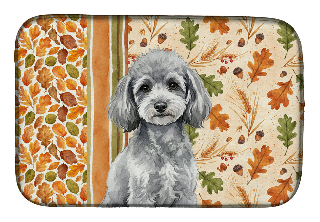 Toy Silver Poodle Heirloom Fall Dish Drying Mat Absorbent Dish Drying Mat Pad for Kitchen Counter Dish Drainer Mat for Countertop, 14 x 21", Multicolor